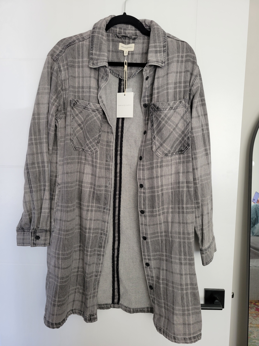 Thread & Supply Gray Plaid Long Shirt Dress